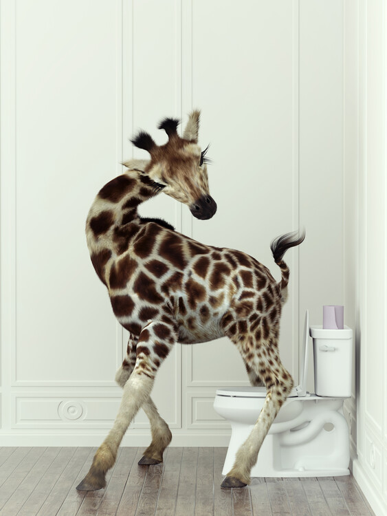 Poster Animal digital poster, funny bathroom print, giraffe decor