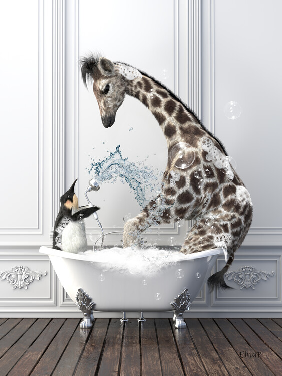 Poster Penguin in Tub Print, penguin Photo, penguin Art