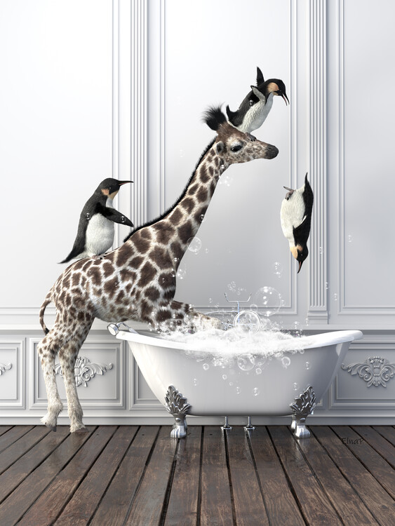 Poster Penguin digital poster, animal on toilet, print animal