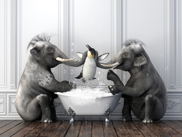 Poster Penguins in Tub Print Bathroom Wall Decor Print