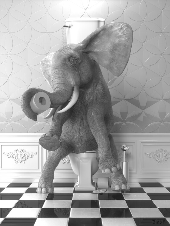 Poster Animal in the toilet Wall Art, elephant Photo, animal Art