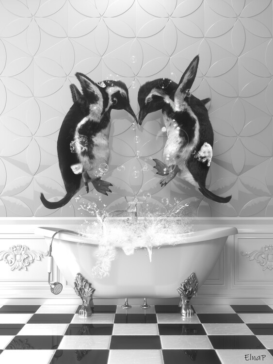 Poster Penguins in the bathtub Wall Art, penguin Photo, penguin Art