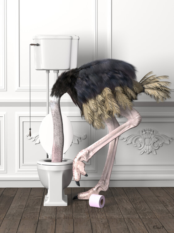 Poster Animal on toilet Wall Art, Ostrich Photo, Ostrich in Bathtub