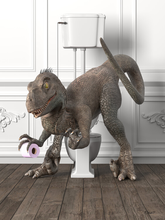 Poster Animal on toilet Print Wall Art, raptor Photo, dinosaur art