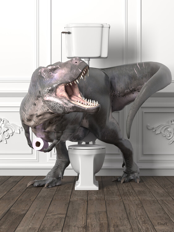 Poster Animal on toilet Printable Wall Art, dinosaur Photo, dinosau