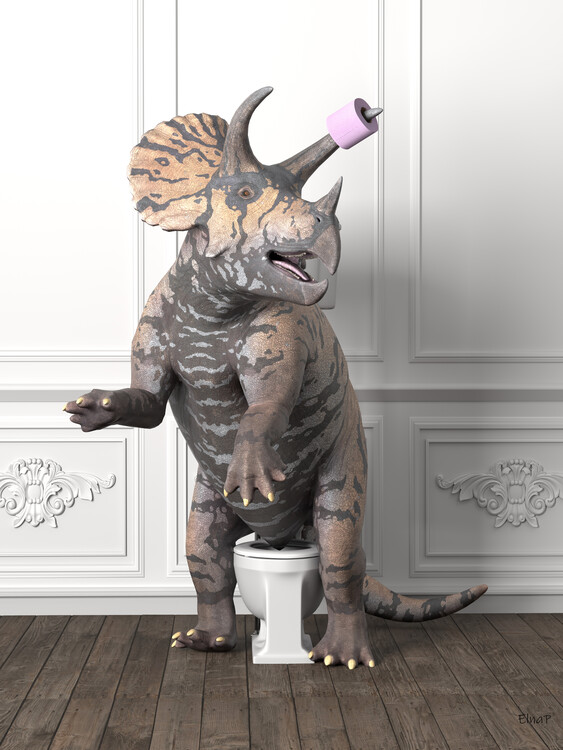 Poster Triceratops in Tub Print Wall Art,Kids bathroom decor