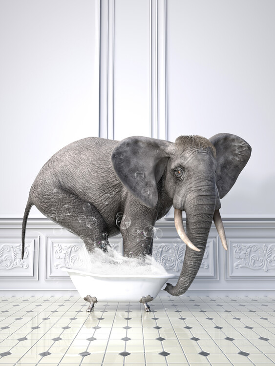 Poster Animal in Tub Print Wall Art, funny bathroom print