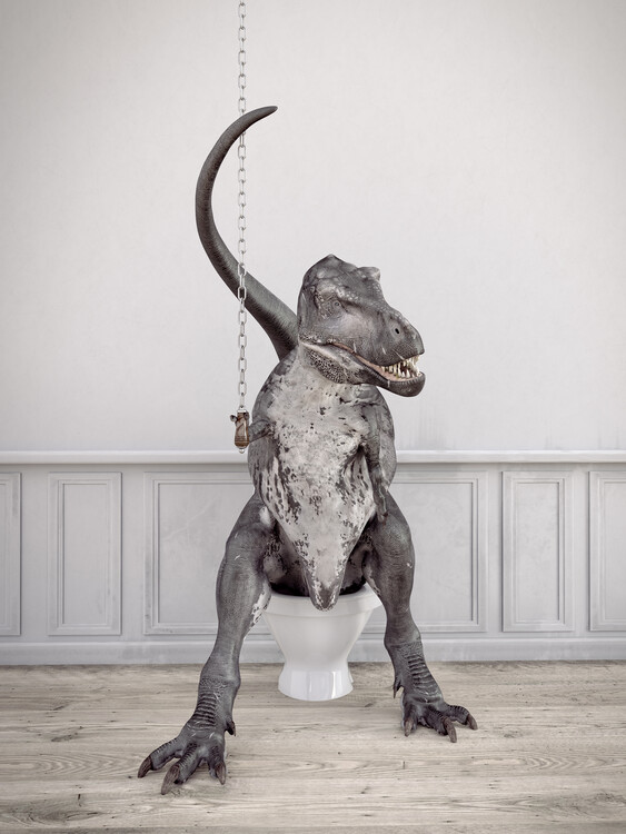 Poster Dinosaur in Tub Print Wall Art,T-rex Photo,toilet wall art