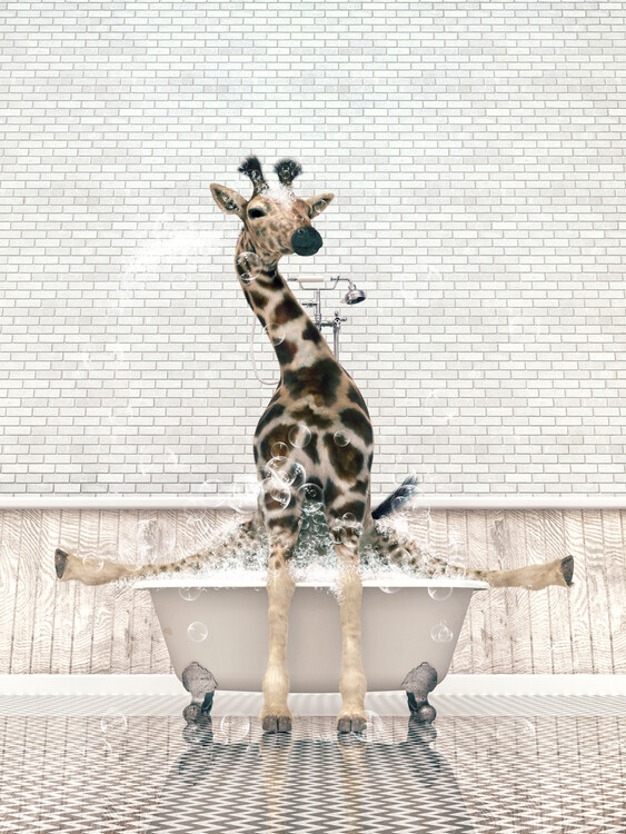 Poster Giraffe in Tub Print Wall Art, Giraffe Photo art