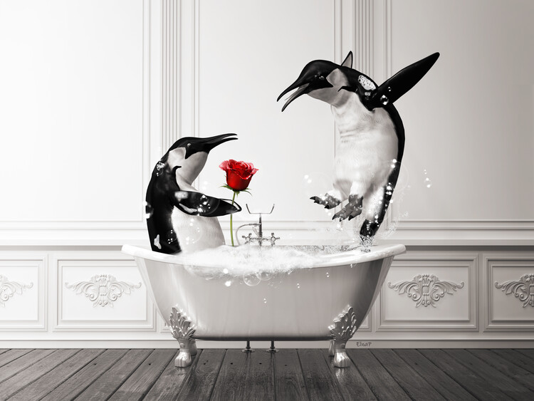 Poster Penguins in Tub Printable Wall Art, penguin Photo, bathroom