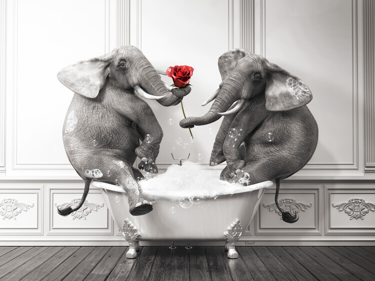 Poster Elephant in Tub Printable Wall Art, Elephant Photo