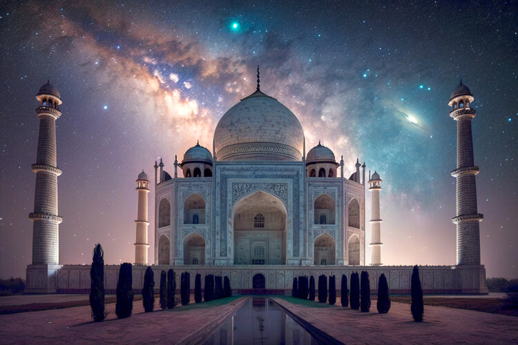 Poster THE TAJ MAHAL in INDIA- night starry sky timelapse photo XXL