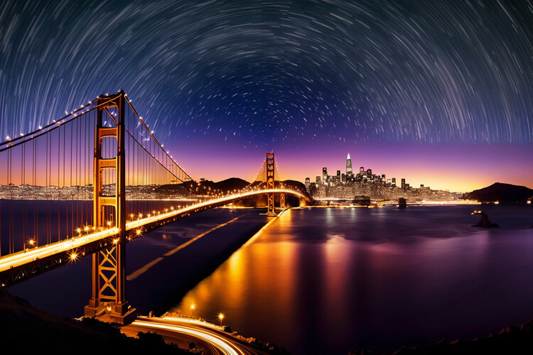 Poster GOLDEN GATE BRIDGE  San Francisco, starry sky timelapse XXL