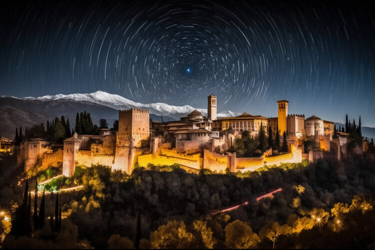 Poster THE ALHAMBRA | Granada at night starry sky timelapse XXL