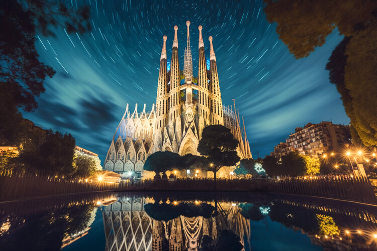Poster BARCELONA | Sagrada Familia Temple | Gaudi; starry sky