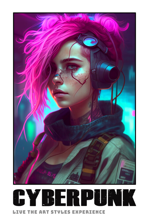 Poster CYBERPUNK Style | Futuristic Dystopian Girl MOD Cyberpunk #1