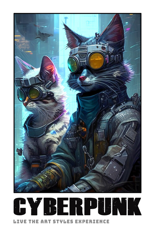 Poster CYBERPUNK Style | Futuristic Dystopian Cats MOD Cyberpunk #4