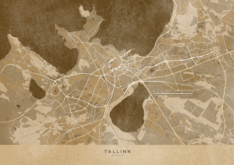 Poster Map of Tallinn in sepia vintage style