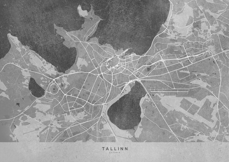 Poster Map of Tallinn in gray vintage style
