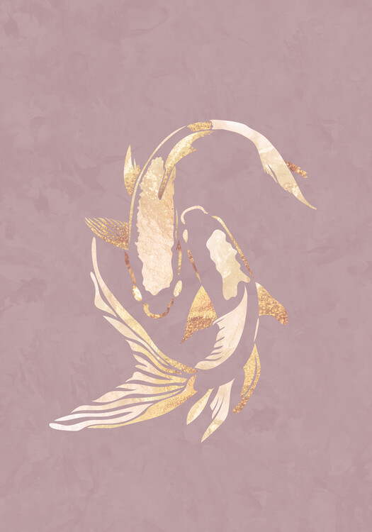 Плакат Koi Fish line art pink 1