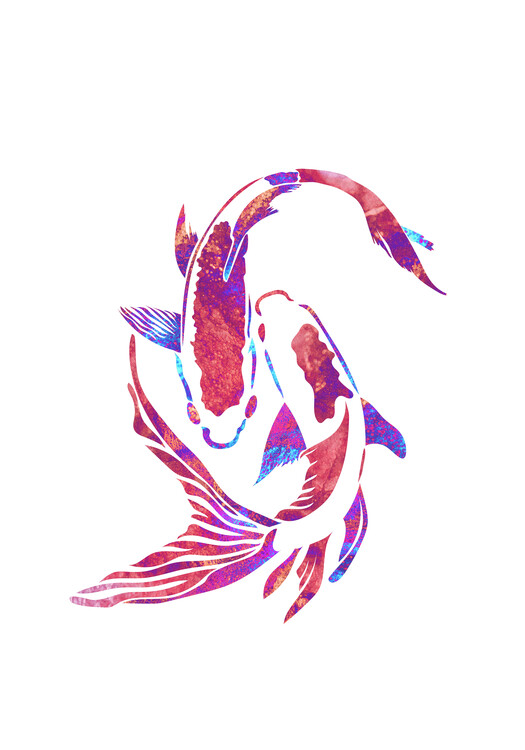Плакат Koi Fish line art magenta