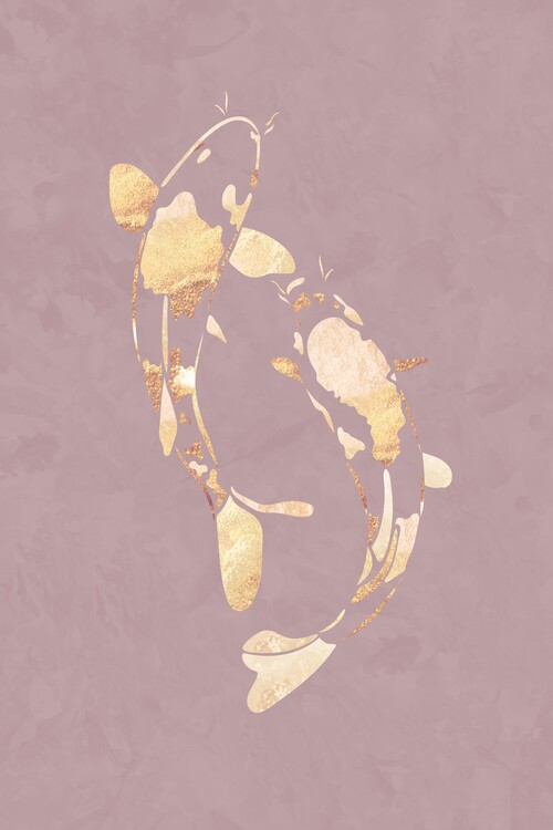 Плакат Koi fish silhouettes pink 2