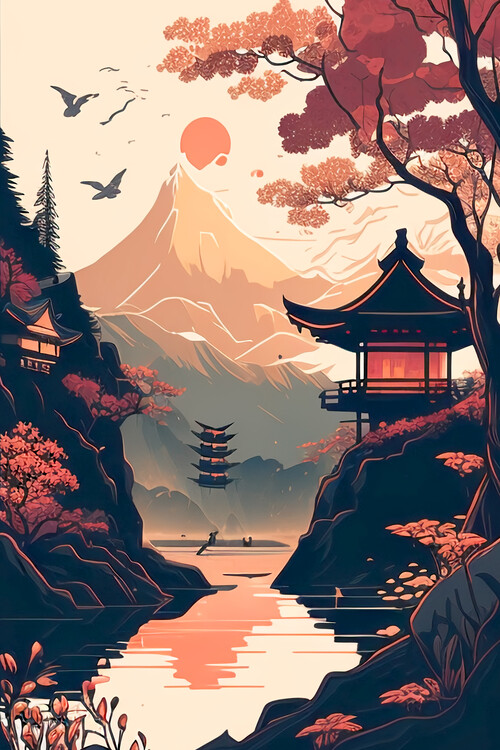 Плакат Japanese Japonaise Japanisch Japones Relax Natural Landscape