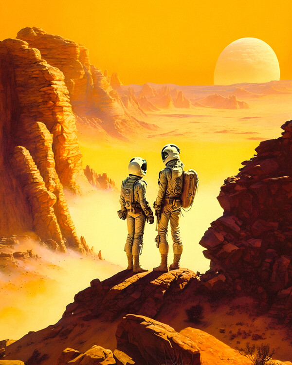 Poster Love on Mars - Retro Futuristic Digital Painting