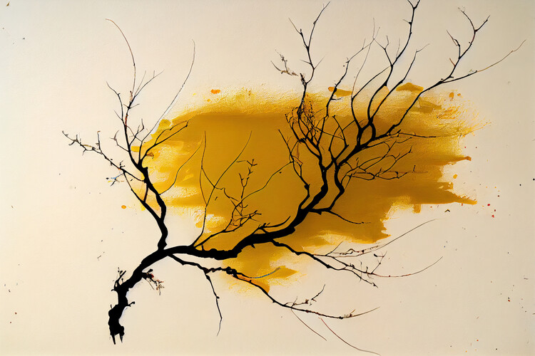 Плакат Dry branch on ocher paint