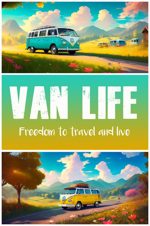 Poster VAN LIFE: Camper Hippie Surfer Peace Retro Travel Style #1
