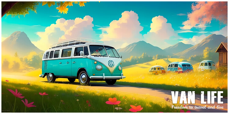 Poster VAN LIFE: Camper Hippie Surfer Peace Retro Travel Style #3