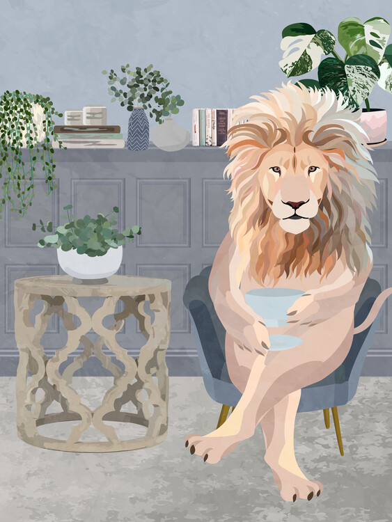 Poster Lion drinking tea