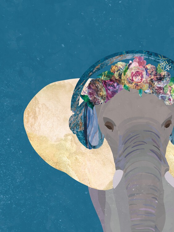Poster Elephant listening to music