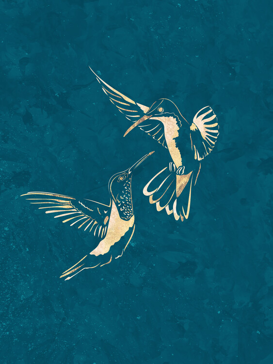 Плакат Blue Gold Hummingbirds