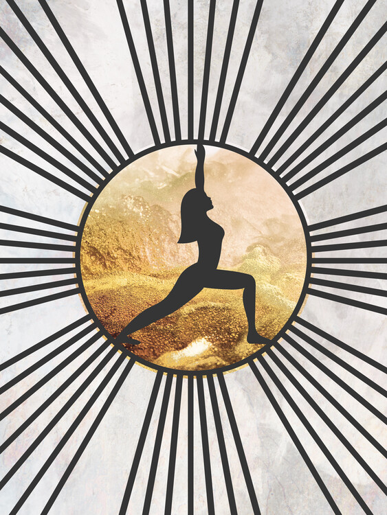 Poster Boho yoga sun gold black 1