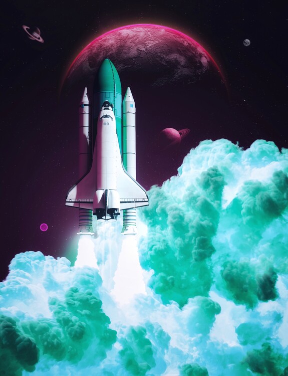 Poster Infrared rocket take-off mission to red planet