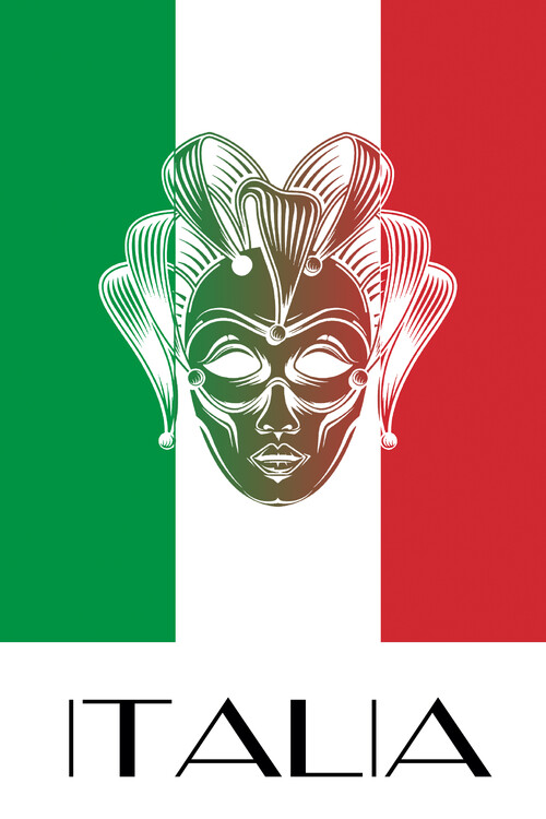 Poster ITALIA - Bandiera Italiana e Maschera di Carnevale