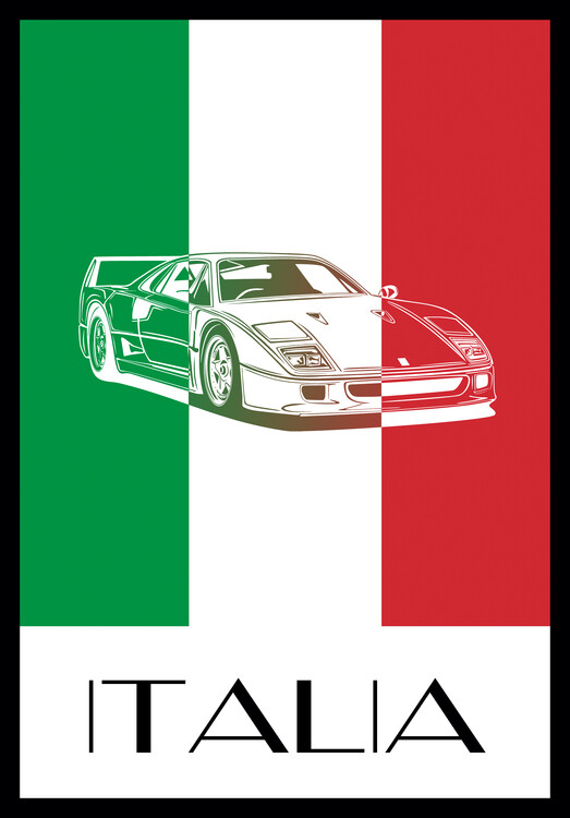 Poster ITALIA - Bandiera Italiana e auto sportiva