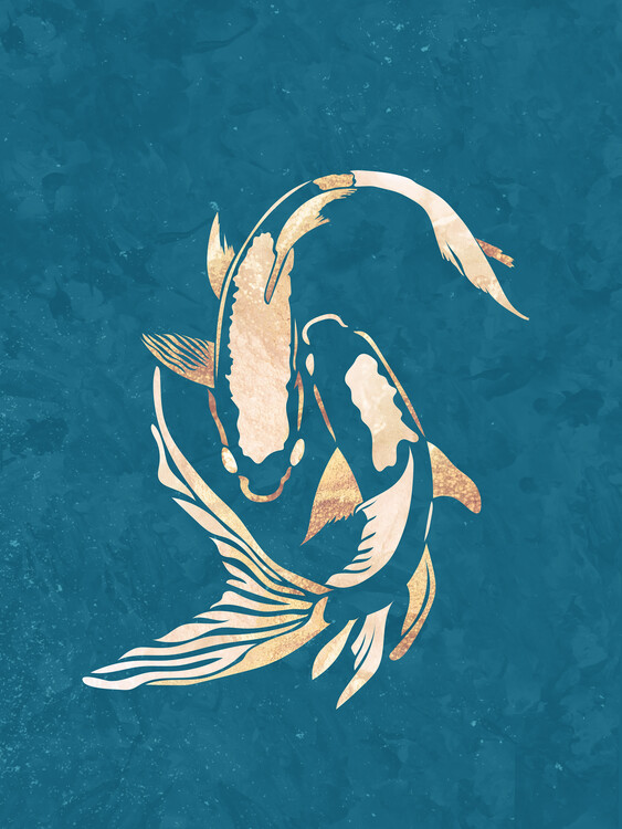 Плакат Gold Turquoise koi fish