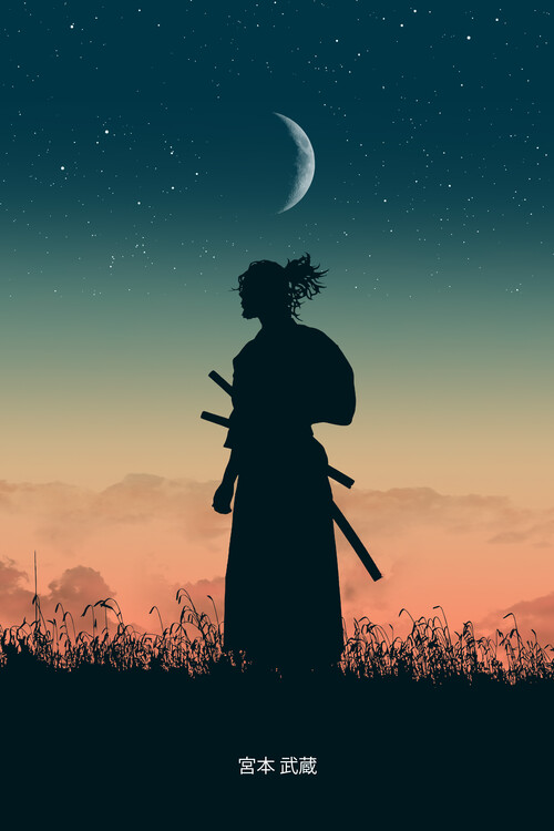 Poster Lonely Samurai under the moon