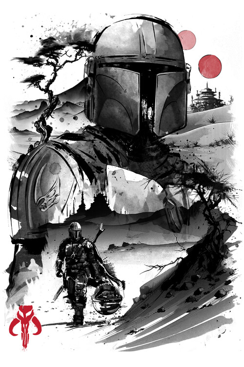 Poster The Bounty Hunter in the desert sumi-e