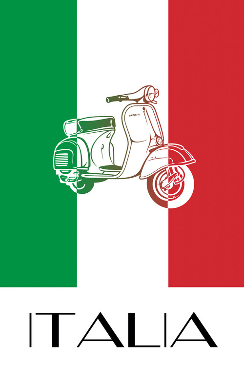 Плакат ITALIA: The Classic Scooter Icon on Tricolor Flag of Italy