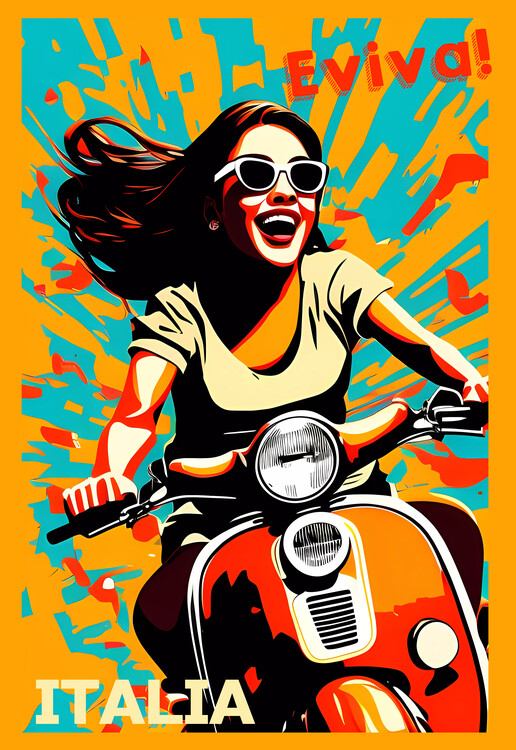 Плакат Eviva! ITALIA: Live Italy : Joyful Street Art on a Scooter :