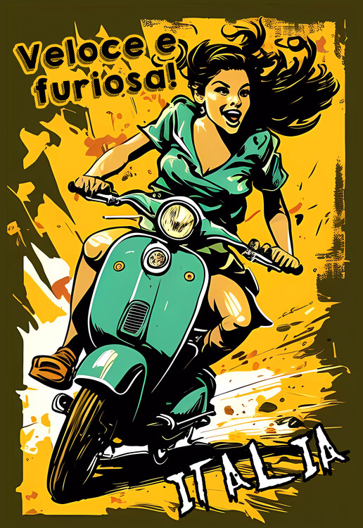 Плакат Veloce e Furiosa! ITALIA: Joyful Street Art on a Scooter :