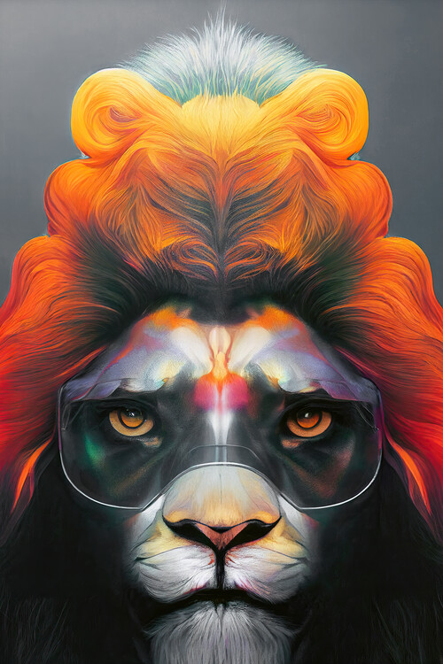 Plakát Lion with glasses