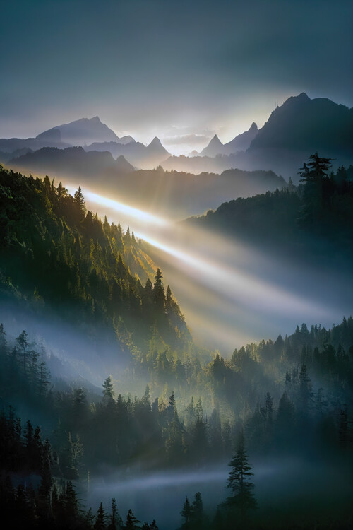 Poster Misty mountains