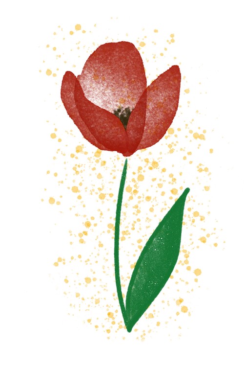 Плакат Flor roja estilo acuarela con manchas de pintura