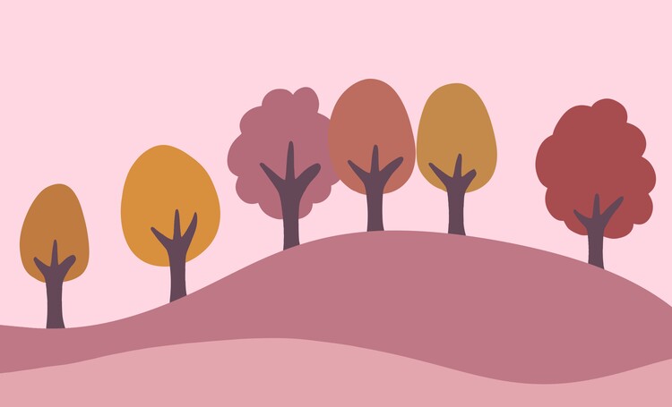 Плакат Árboles otoñales estilo vector con colores planos y cálidos
