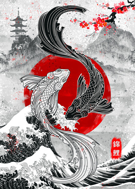 Poster Koi fishes swimming in harmony