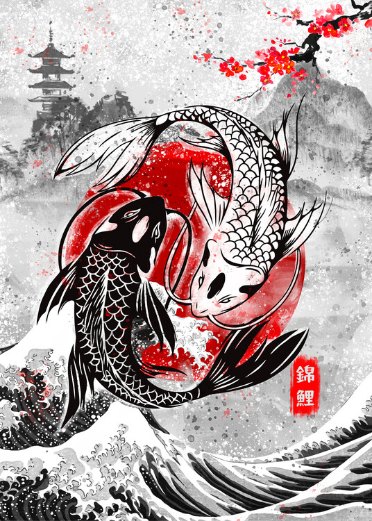 Poster Koi fishes swimming in harmony